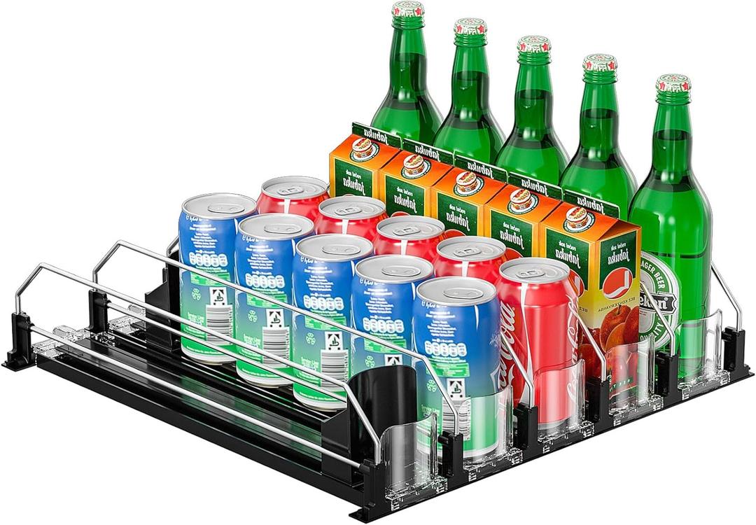 Drink Organizer for Fridge, Upgrade Soda Can Dispenser for Refrigerator, Automatic Pusher Glide Fridge Drink Organizer, Can Organizer for Refrigerator - Holds up to 25 Cans (5 Rows Black)