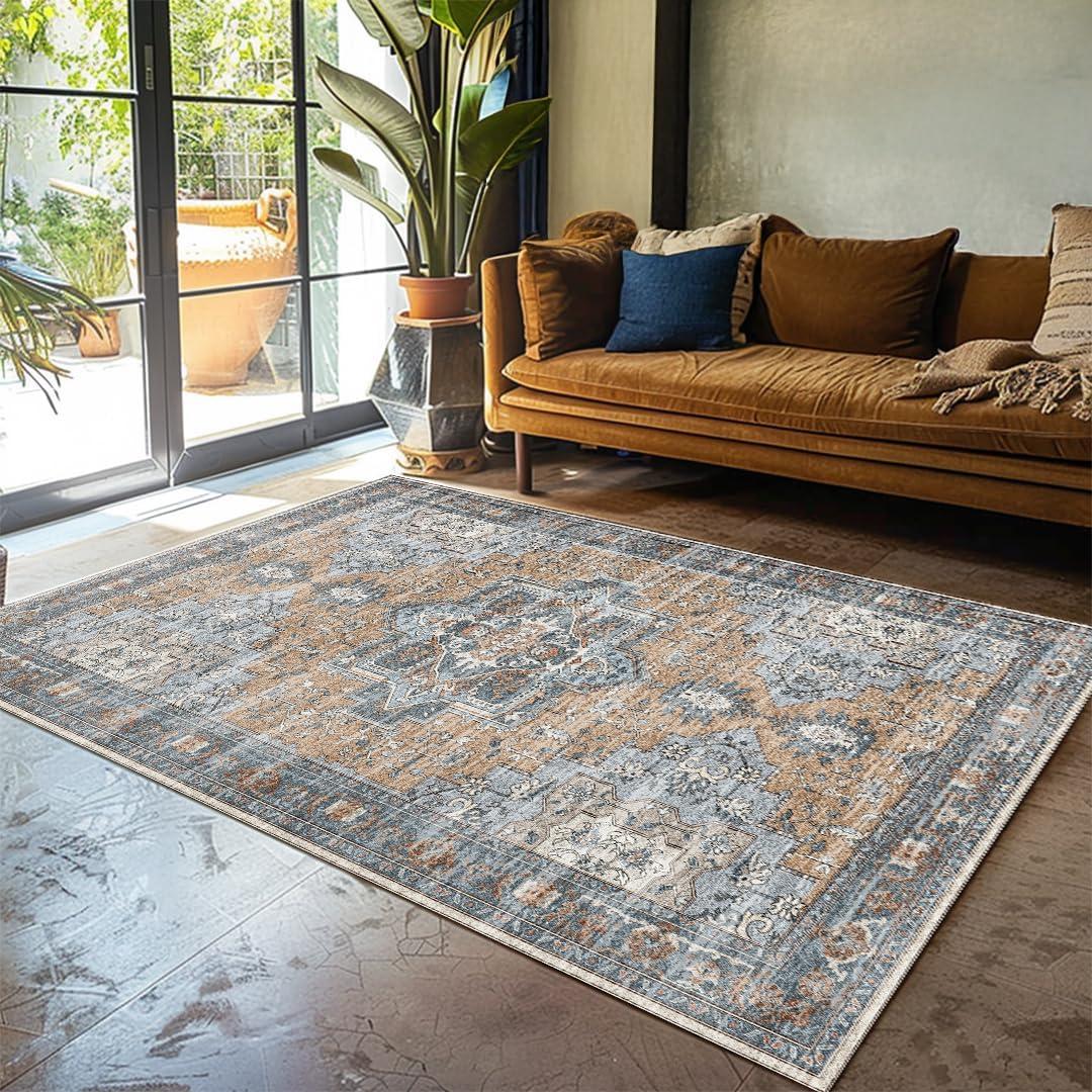 Muddy Mat Coral 3x5 Washable Area Rugs for Living Room, Bedroom & Dining Room Modern Soft Low Pile Non Slip Carpet Pet Friendly Waterproof Foldable Rugs for Home