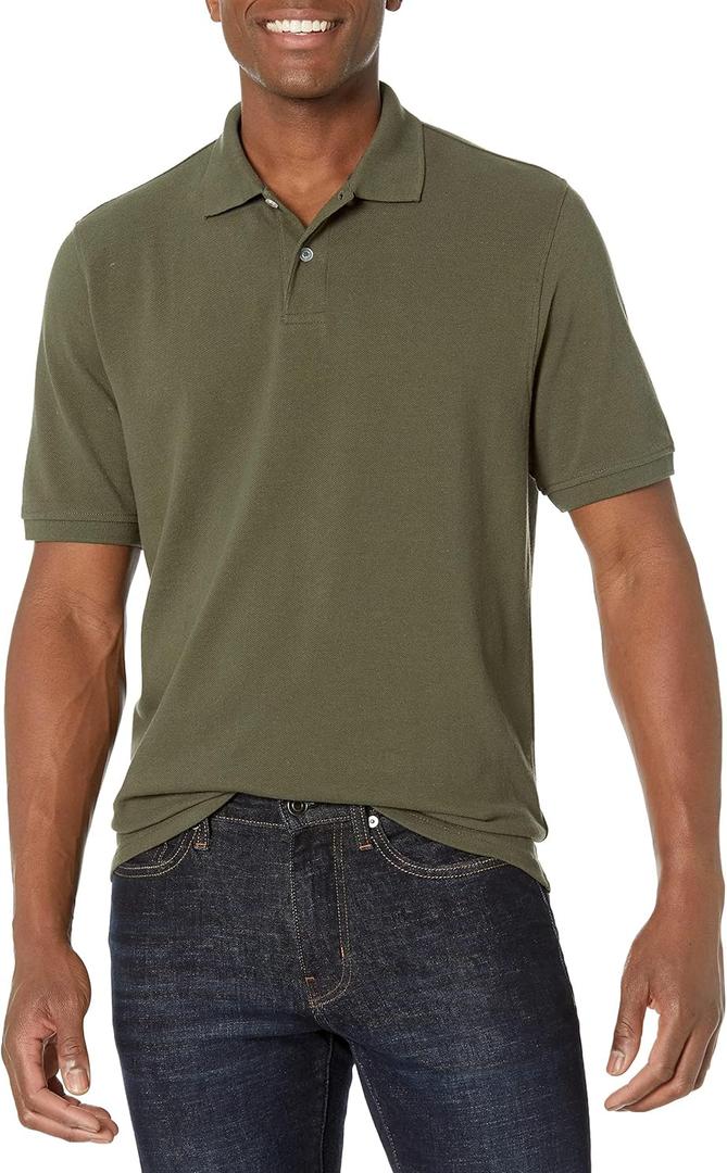 Amazon Essentials Men's Regular-Fit Short Sleeve Cotton Pique Polo Shirt (X-Large, Olive)
