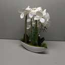 Briful Orchid Artificial Flowers 18in White Fake Orchid Silk Flowers with Ceramic Pot Faux Orchid Arrangement for Home Office Room Coffee Table Centerpiece Modern Decoration