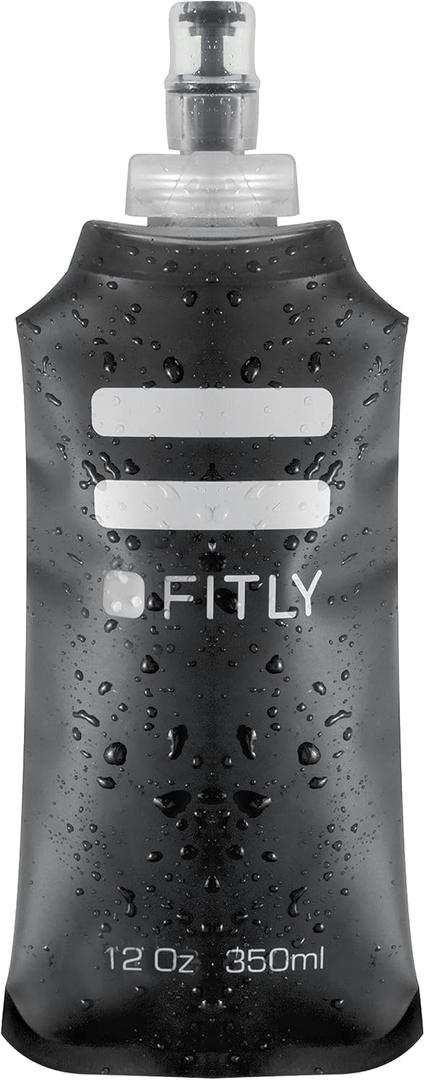 FITLY Soft Flask - Shrink As You Drink Soft Water Bottle for Hydration Pack - Folding Water Bottle Ideal for Running, Hiking, Cycling, Climbing & Rigorous Activity (12 Ounces, Black)
