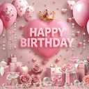 Pink Happy Birthday Backdrop Rose Gold Floral Heart Crown Balloon Elegant Photography Background Girls Princess Women Birthday Baby Shower Party Decor Banner Photo Supplies (7x5FT)