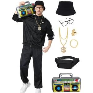 Deaboat 80s Tracksuit for Men Halloween Costumes Retro Windbreaker Outfit 90s Mens Track Suits Sportswear 9Pcs 2XL