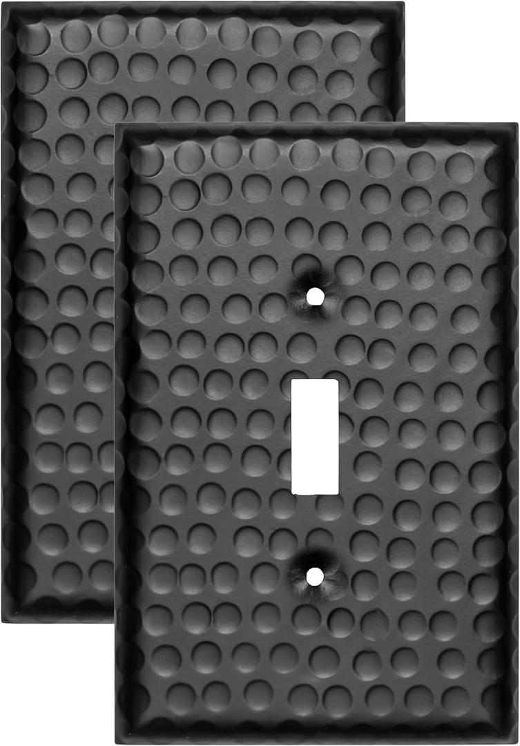 Monarch Abode Single Toggle Light Switch Cover Plate  1-Gang Matte Black Outlet Covers, Hand Hammered Decorative Outlet Cover Wall Plates, Light Switch Plate Covers for Electric Outlets, Pack of 2