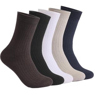 Men's Cotton Crew Socks, 5 Pairs, Anti-Odor Moisture Wicking, Double Needle Stitching, Pill-Resistant Fabric, All Season Wear (28 Gram Thin Version, 1 Pair Each in 5 Colors, Totaling 5 Pairs, 5-9)