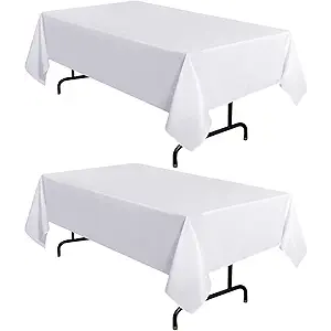 2 Pack White Tablecloth 60 x 102 Inch, Rectangle 6 Feet Table Cloth - Stain and Wrinkle Resistant Washable Polyester Table Cover for Dining Tables, Buffet Parties and Camping