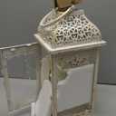 JHY DESIGN 13''&19.5''H Decorative Candle Lanterns Set of 2 Vintage Hanging Lantern Metal Candle Holder for Garden Living Room Indoor Outdoor Parties Weddings Balcony(Beige with Gold Brush)