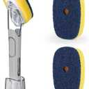 Dish Brush with Soap Dispenser Storage Set with 2 PCS Sponge Refills & Holder, Soap Dispensing Dish Brushes, Sponge with Soap Dispenser Handle, Dish Sponges with Handle for Dishes Pans Pots Sink(Gray)