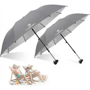 2 Pack Beach Umbrella with Clamp Sun Shade,Adjustable Umbrellas with Clip,UPF50+ Sunshade for Beach Chair,Stroller,Fishing,Camping,Patio,Wheelchair,Golf Carts