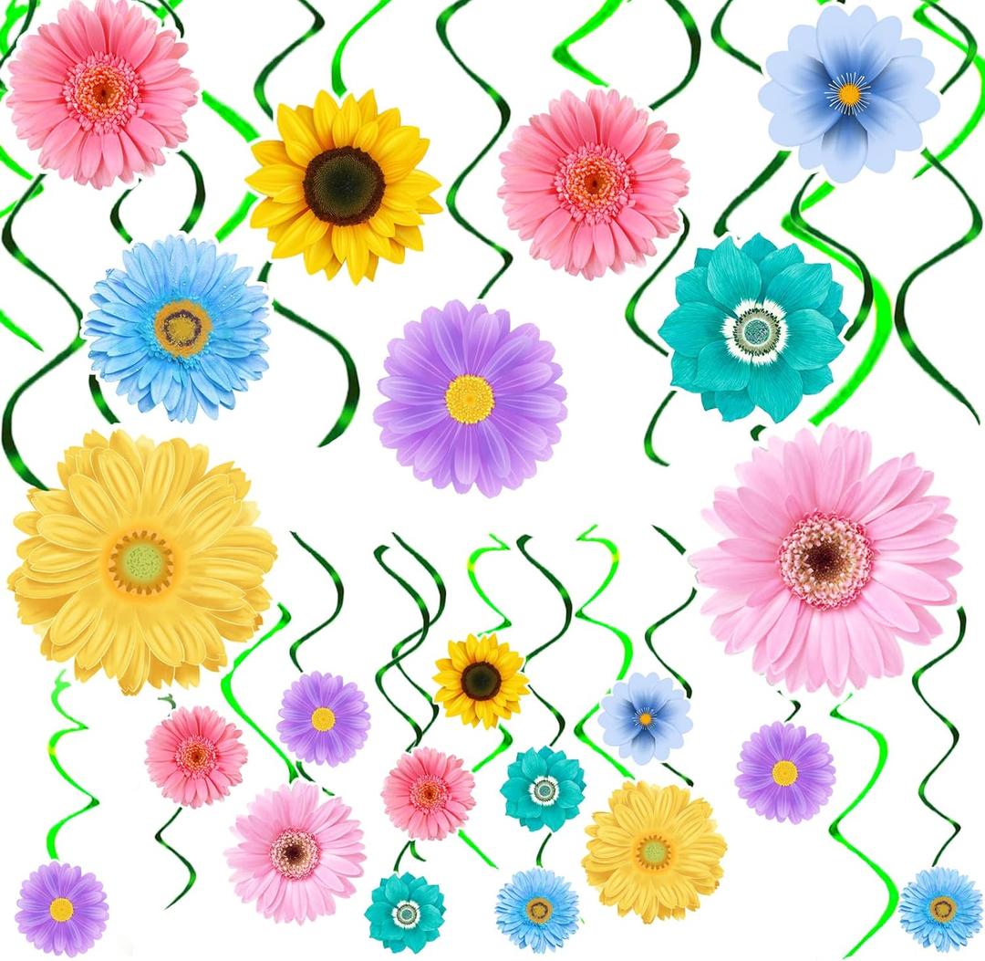 48PCS Spring Summer Sunflower Hanging Swirl Decorations,Sunflower Baby Shower Decor, Flower Party Decorations for Birthday Autumn Easter Party Classroom Decor