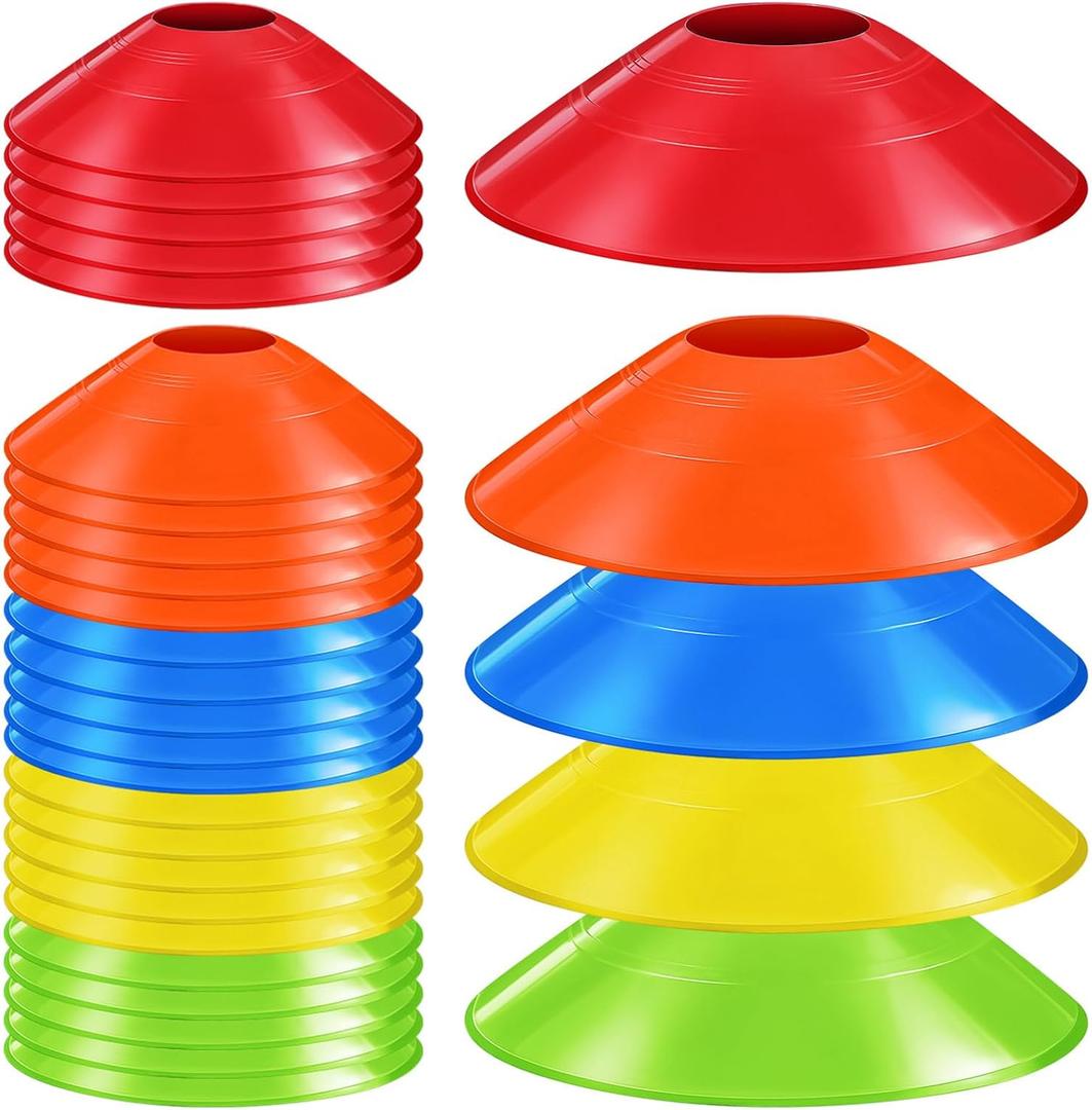 Mipcase 30Pcs Disc Soccer Cones for Training Kids : Flexible Plastic Football Cones with Mesh Bag for Sports Training and Coaching, 7.39X7.39X1.77in