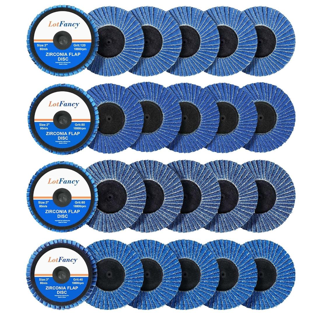 LotFancy 3 Inch Flap Disc, 24PCS 40 60 80 120 Grit Assorted Grinding Wheels, Roll Lock Sanding Disc, High Density Zirconia Grinding Disc, Flat Type 27
