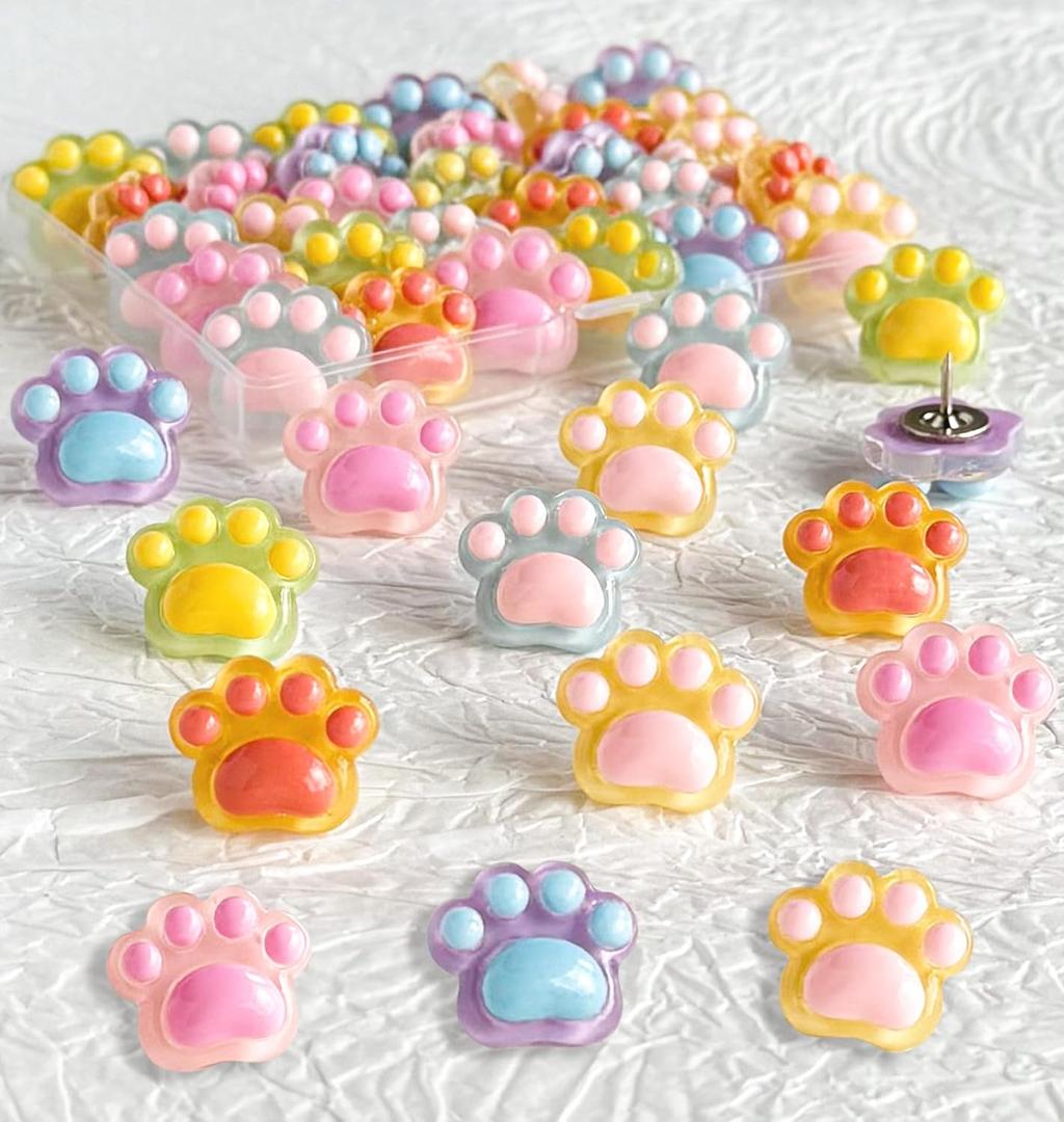 30 pcs Cat Paw Push Pins, Cute Animal Decorative Thumbtacks,Cartoon Drawing Pins for Cork Board,Photo Wall,Memo Paper,Menu Maps,Home and Office Decor,Class or Cubicle Decor