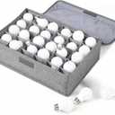 Light Bulb Organizer Storage Box Ornament Storage with 30 Dividers Foldable Organizer with Lid Sturdy PP Board Fits Various Standard Bulbs Dustproof Fabric Case for Home(Grey,1 Pcs)