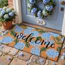 Jenaai Hydrangea Summer Doormat, 16 x 29 Inches, Floral Welcome Mat with Non-Slip Backing, Durable Coir Summer for Front Door, Entryway, Patio, and Porch Decor