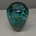 9" Tall Teal Vase Hand Blown Glass Vase Green, Modern Teal Home Table Centerpieces Wide Mouth Vases for Bud&Flower Decor - Ideal Living Room, Kitchen, Wedding, Dining Table, Office Center Table