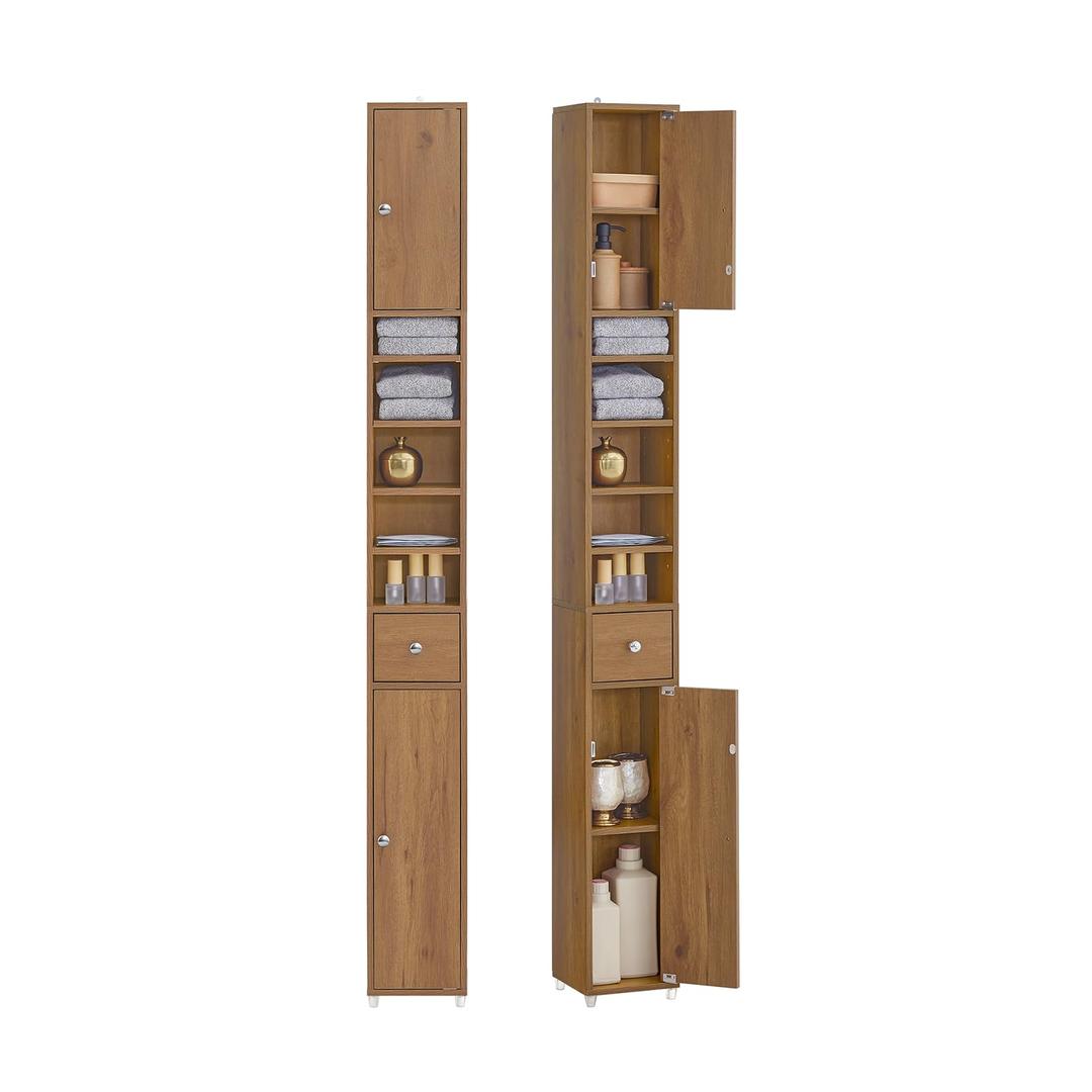 SoBuy Bathroom Narrow Storage Cabinet Skinny Tall Unit with Adjustable Shelves Slender Anti-Tipping Floor Standing Cupboard, Natural BZR34-PF