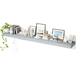 Axeman 72Inch Floating Shelves for Wall, Rustic Wood Shelves for Bedroom, Bathroom, Kitchen, Hanging Wall Mounted Shelf with Invisible Brackets for Books Decor, Set of 1, Rustic Blue