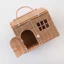 Rool Rattan House Shaped Basket Wicker Small Dollhouse Gift for Girls, Boho Toys, Mouse in a Box House, Little Girl Purse Clutch, Doll Carrier (Brown)