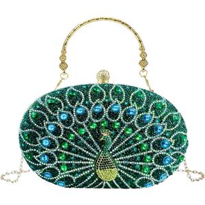 Clutch Purses for Women Evening Bag Lady Rhinestone Evening Clutch Fashion Sparkly Crystal Diamond Handbags for Wedding Party (Green Peacock)