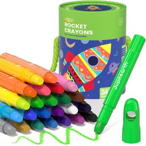 JUPITEARTH 24 Colors Twist Crayons for Toddlers 1-3, Non-Toxic Washable Crayons for Ages 4-8 with Storage Bucket, Ultra-Silky and Easy to Hold Art Supplies, Ideal Christmas Gift for Boys and Girls