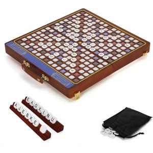 Crossword Board Game,Solid Wood Foldable Rotating Game Board., 16.1*16