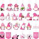 Blosssound 24 Pcs Pink Gnome Ornaments for Christmas Tree Wooden Xmas Hanging Ornaments Wood Santa Decoration for Tree Winter Holiday Craft Gnome Elf Party Supplies Decor