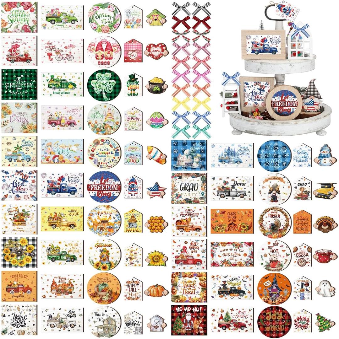 Kigley 101 Pcs St Patrick's Day Tiered Tray Decor Set Easter Interchangeable Seasonal Decor Farmhouse Holiday Tiered Tray Decorations Interchangeable Tabletop Decoration for Seasonal Home