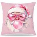 LUKIPOM Funny Pink Santa Pillow Covers 18x18, Pink Christmas Pillow Covers for Couch, Santa Claus Christmas Living Room Bedroom Decor
