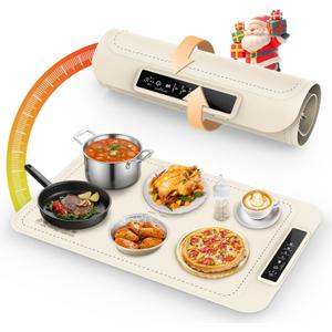 Warming Mat for Food - Electric Silicone Food Warming Tray for Buffet, Rollable Food Warmer Mat for Countertop, Fast Heating Mat with Timer and 4 Heat Levels, Portable Heating Pad for Parties Family