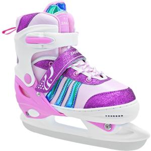 SMOOJOY Girls Ice Skates Adjustable, Smooth Blade Iceskates Age 5-8, Comfortable Lining Ice Skating Shoes for Kids Youth Beginner, Perfect for Outdoor and Indoor Rink