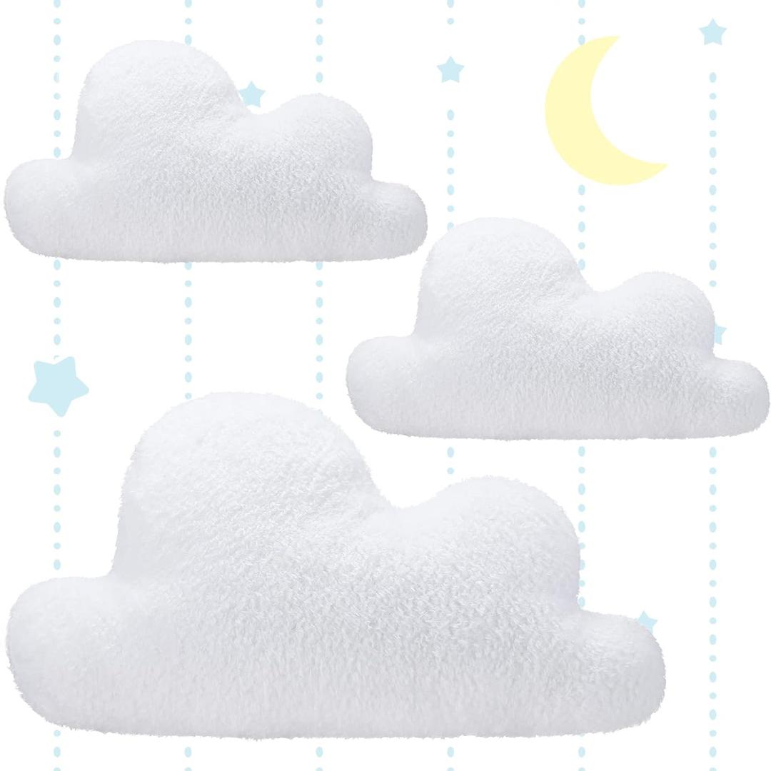 Unittype 3 Pcs Clouds Shaped Throw Decorative Pillows Cute Soft Cloud White Waist Rest Cushion Lovely Floor Cushion Reading Pillows 2 Size Girls Kids Cloud(15 Inch, 9.8 Inch)