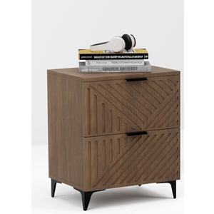 Chilihom Nightstand with 2 Drawers Night Stand with Fluted Panel, Modern Bedside Table for Bedroom, Wood End Table Side Table Small Storage Cabinet, Brown