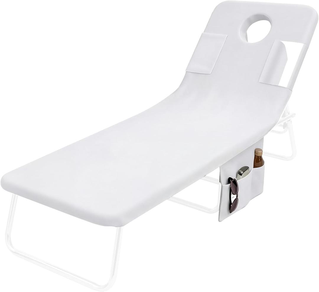 Frienda 1 Pcs 35.5"x74.8" Large Towel Cover for Tanning Chair with Face Hole Oversized Beach Pool Lounge Seat Cover Towel with Pocket Patio Furniture for Summer Pool Outdoor(Chair Not Included)