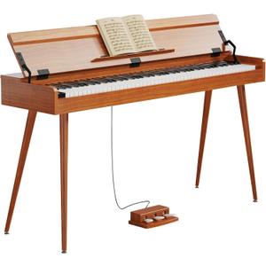Digital Piano 88 Key Weighted Keyboard,Full-Size Desk Progressive Hammer-Action Electric Piano For Beginners, With Sheet Music Stand, Pedal,Power Adapter, Headphone Mode, Usb-Midi (Brown)