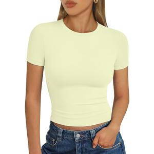 Trendy Queen Womens Short Sleeve T Shirt Buttery Soft Summer Tops Basic Tees (Yellow, M)