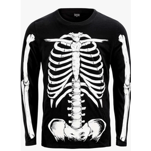 Funny World Glow in The Dark Men's Cotton Long Sleeve Skeleton Halloween T-Shirt Size, Extra large, Black 