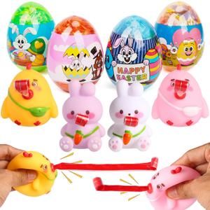 4 Pack Easter Egg with Tongue Out Squeeze Toys Inside, Prefilled Eggs with Toys for Kids Easter Basket Stuffers, Eggs Hunt, Party Favors