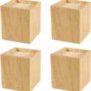 SINJEUN 4 Pack 4 Inch Solid Wood Bed Risers, Natural Square Wood Furniture Lifters, Wood Extenders Stilts for Table, Sofa, Armchairs, Cabinets