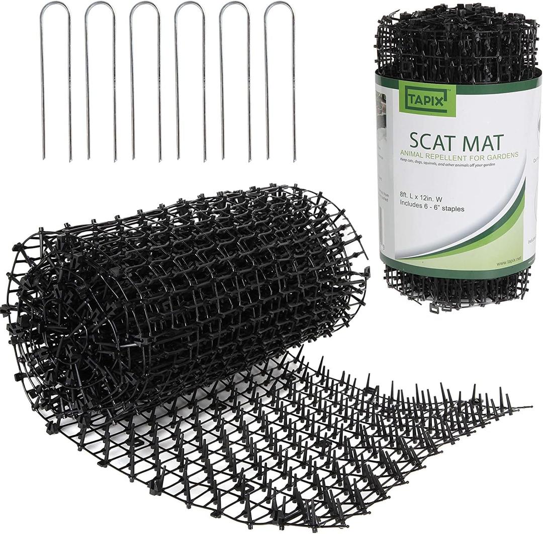 Tapix Cat Scat Mat with Spikes Digging Stopper (8 ft.) Anti-cat Network Cat Strips, Cat Deterrent Mat for Indoor and Outdoor with 6 Staples