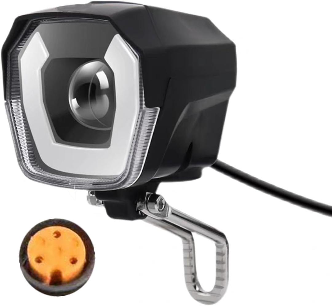 Electric Bike Headlight for Night Riding 3 Pins Male/Female Connector LED Front Light 24V 36V 48V 52V Waterproof Ultra Bright Bike Safety Light for EBike Mounting on Front Fork