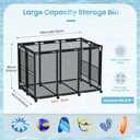 Extra Large Pool Storage Bin, Metal Rolling Float Swimming Equipment Holder Organizer Cart with Mesh, Black XL