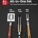 Professional Acacia Wood BBQ Tool Set (3 PCS) - Heavy Duty Stainless Steel Grill Accessories Kit with Spatula, Fork & Tongs - Durable Barbecue Utensils for Outdoor Cooking & Grilling
