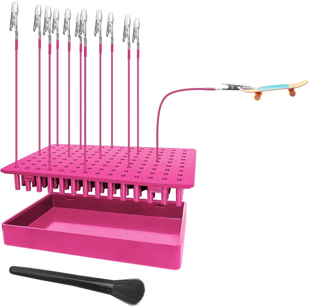Painting Stand Base Holder with 12PCS Bendable Alligator Clip Sticks (with Sturdy Rubber Tips) - Modeling Tools for Airbrush Spraying, Gundam Hobby Model Assembly, and DIY Card Photo MemosPink