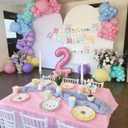 2nd Birthday Decoration for Girls,Easter Pastel Rainbow 2nd Balloon Number 2 Balloon Butterfly Stickers Star Heart Foil Balloons Banner for Baby 2 Year Old Party Decor