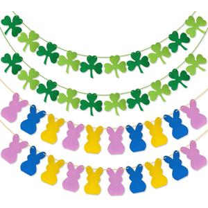2 x St Patricks Day Banner Garland and Easter Banner Decorations, Irish Shamrock Bunny Banner for Mantle, Wall, Wedding, Anniversary, Party Supplies Decor