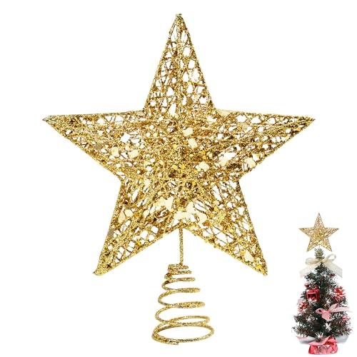 6 Inch Christmas Tree Topper Mini Gold Star Small Christmas Tree Star Metal Glitter Xmas Trees Topper for 3 4 ft Trees Pencil Decorations