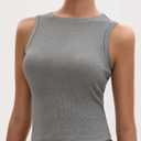Women's High Neck Tank Top Crop 2025 Slim Fitted Ribbed Crew Neckline Sleeveless Tanks for Going Out (Gray, XS)