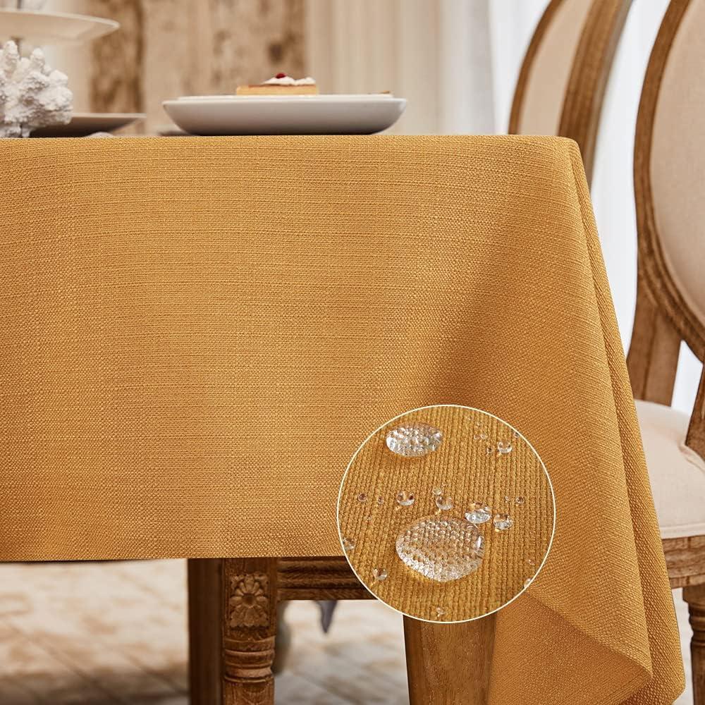 BALCONY & FALCON Rectangle Tablecloth Washable Wrinkle Resistant and Water Proof Table Cloth Decorative Linen Fabric Tablecloths for Dining Parties Kitchen Wedding and Outdoor Use (Golden, 55x95)