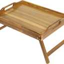 Utoplike Acacia Bed Tray for Eating, Breakfast Trays with Foldable Legs for Bed, Wood Folding Serving Table for Sofa